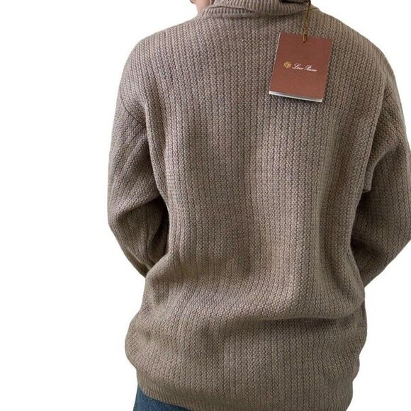 NWT Loro Piana Mens 100% Cashmere Tan Ribbed Turtleneck Luxury Sweater Sz L - Picture 10 of 11